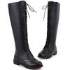 Ботинки до колена на шнуровке Женская зимняя обувь Низкий каблук Женские высокие сапоги Черные Высокие Длинные Обувь для верховой езды Большой размер