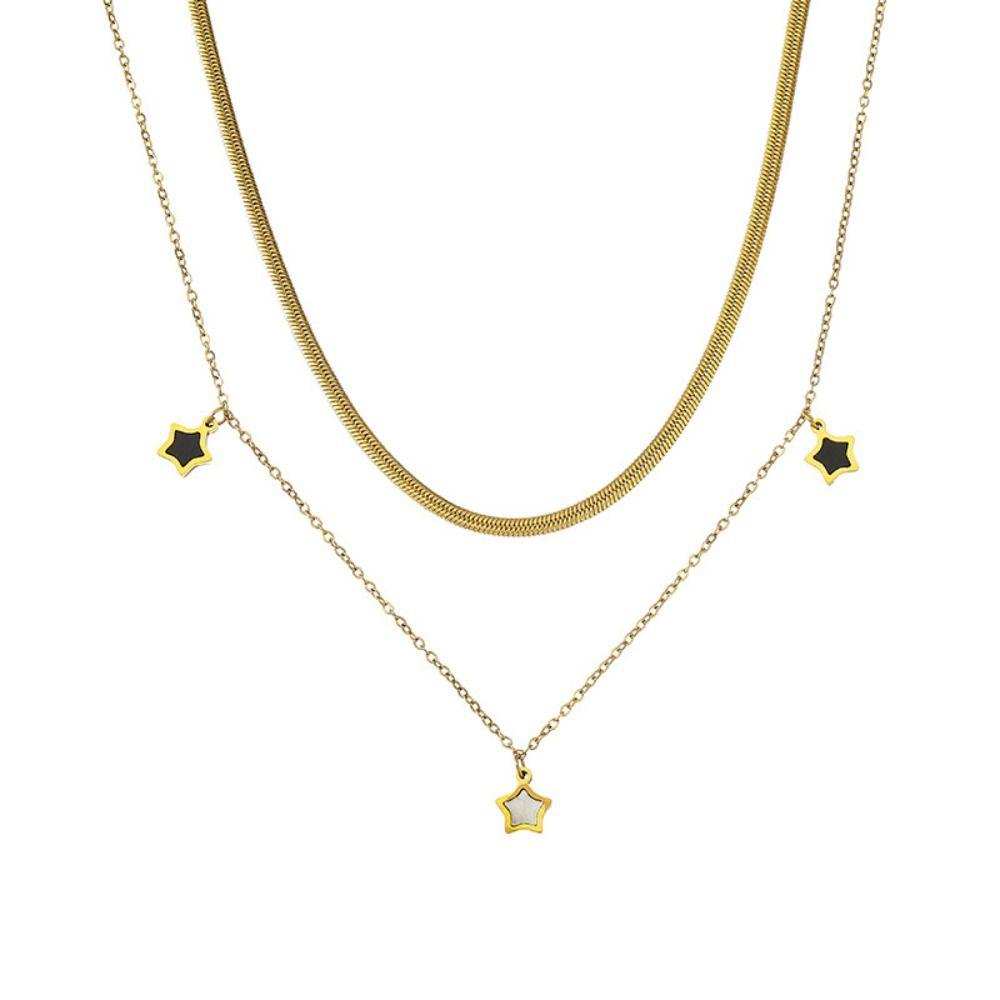 Gold Color Star Charm Bracelet Titanium Steel Double Clavicle Chain Multilayer Necklace for Women