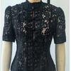 Hollowed Out Lace Printed Shirts Short Puff Sleeve Women Shirt Tops Chic Lace Blouse  Party