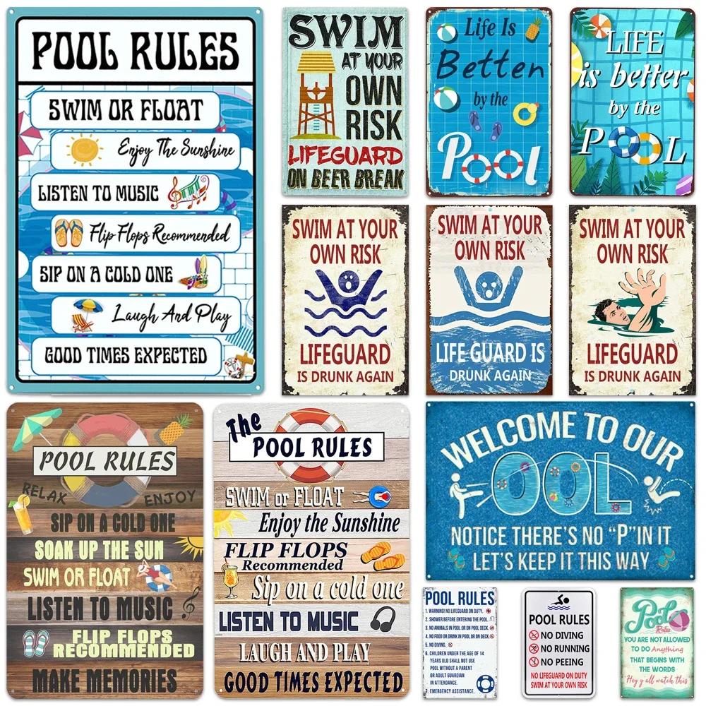 Жестяная табличка PC Pool Rules D Железо Олово Нет ныряния Нет бега Нет мочеиспускания Металлическая живопись для украшения стены наружного бассейна на заднем дворе