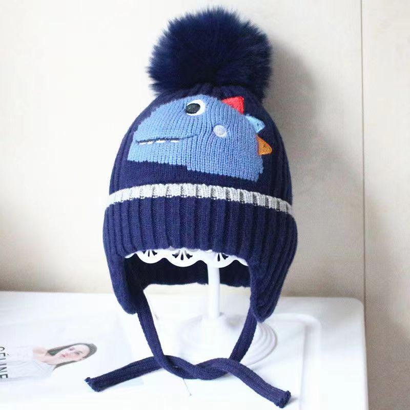 Autumn and Winter Children's Wool Hat Baby Cute Dinosaur Core-spun Yarn Knitted Hat Warm Ear Protection Men's and Women's Hats