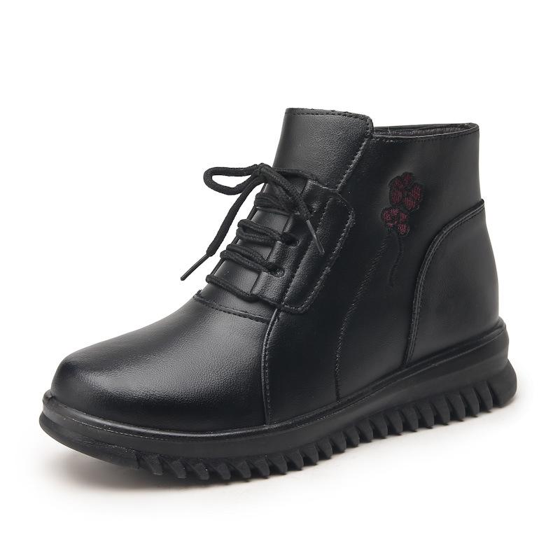 Зимние женские ботильоны из натуральной кожи на шнуровке, женские толстые плюшевые теплые зимние ботинки для мам, нескользящие ботинки на плоской подошве