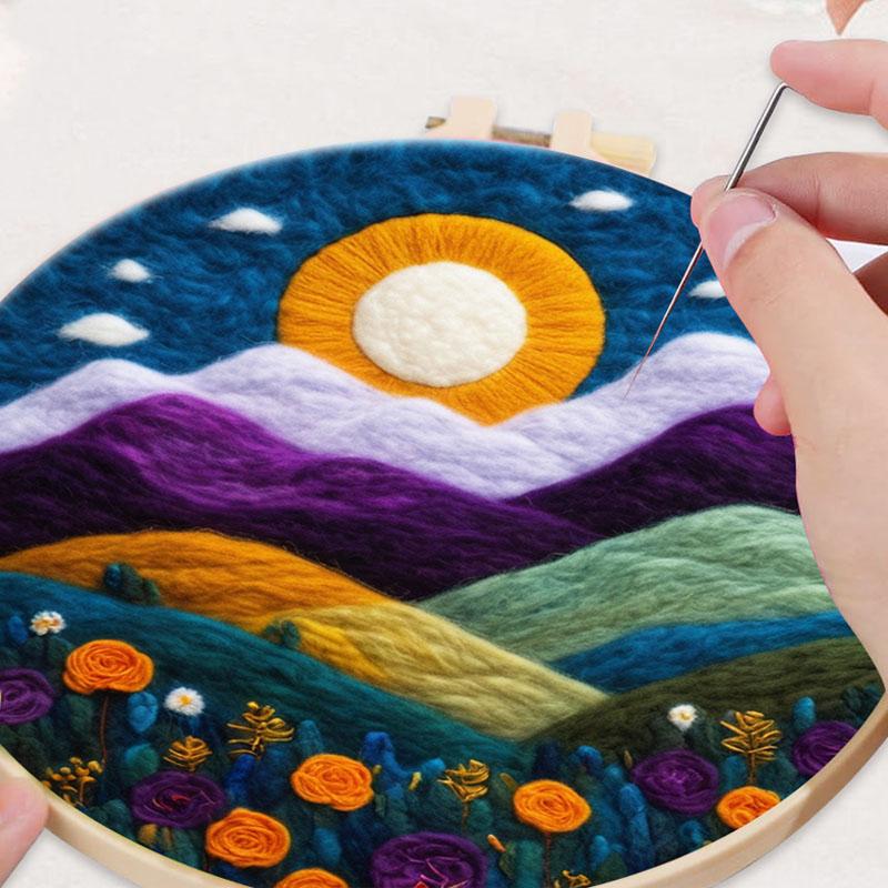 Sunset - Embroidery (Felting) with Worsted Wool
