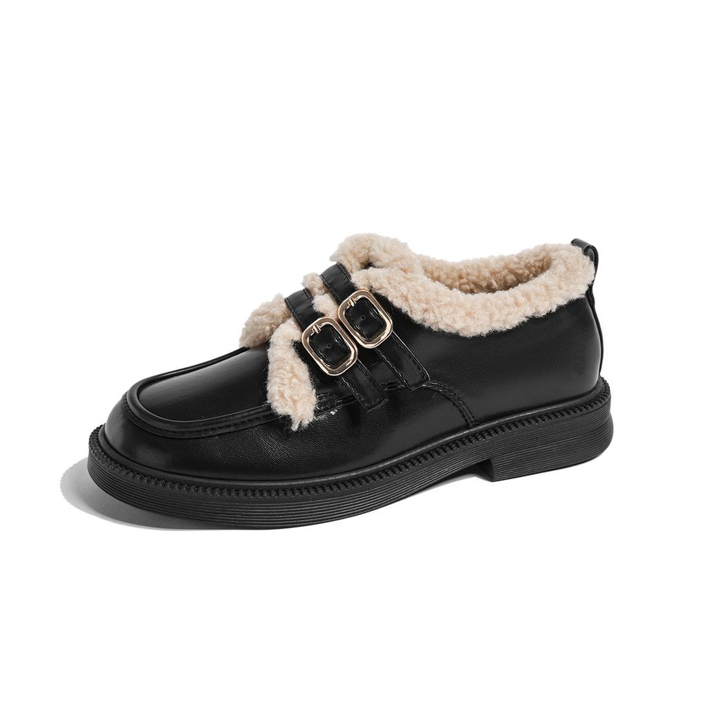 Weiwei Girl 919-3 Platform British Small Leather Shoes Women's Autumn and Winter 2025 New Mao Mao Loafers Plush Cotton Shoes