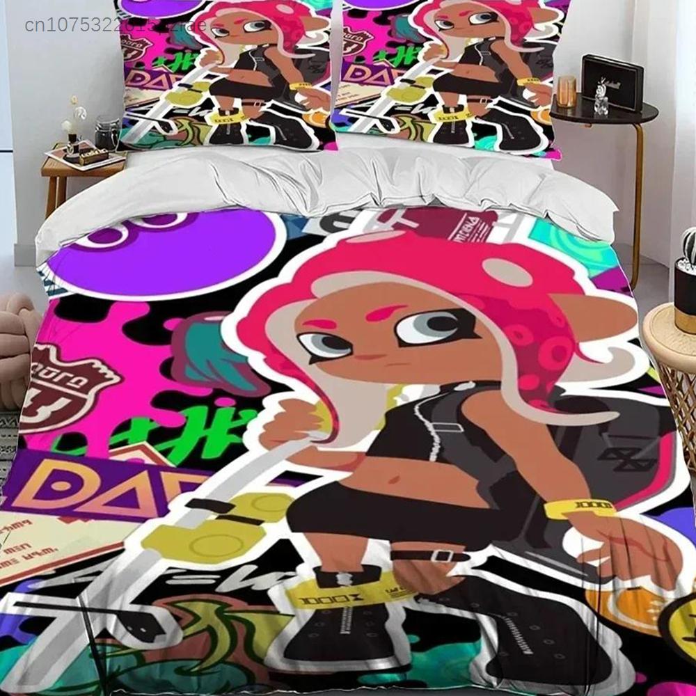 3D Печать S-Splatoon Мультяшный Комплект Постельного Белья Печатный Комплект С Наволочкой Покрывало на Одеяло Мягкое Размер Queen King Постельное Белье Дом