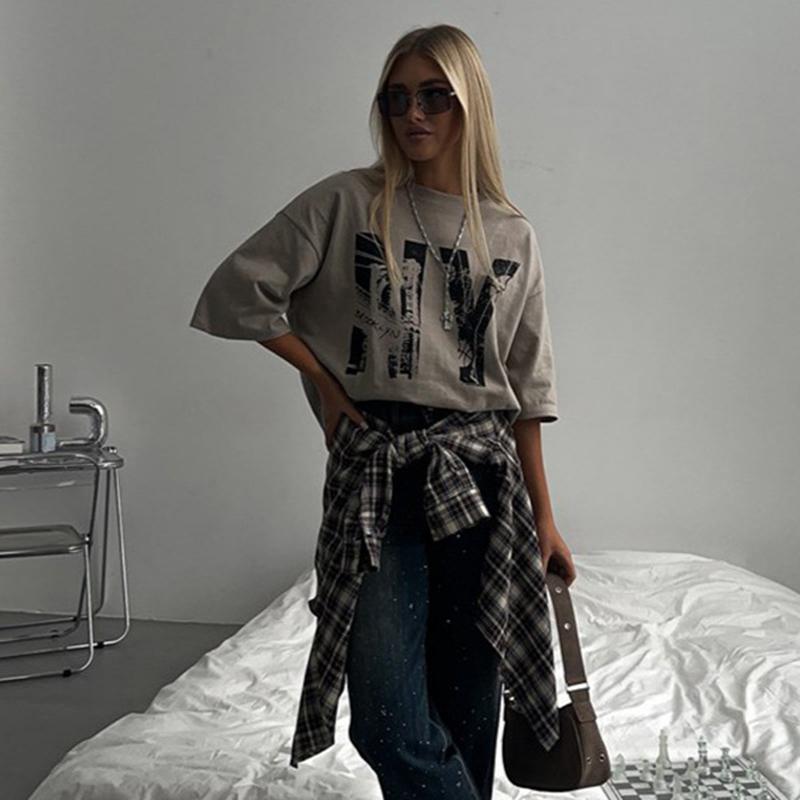 Футболка из хлопка с буквенным принтом, универсальная, женская, летняя, свободная, мягкая, с коротким рукавом, повседневная, универсальная, для офиса, для женщин, топы