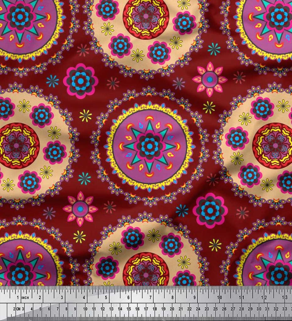 Soimoi Японский креп-атласная ткань с цветочным принтом Мандалы, швейная ткань, метр 42 дюйма