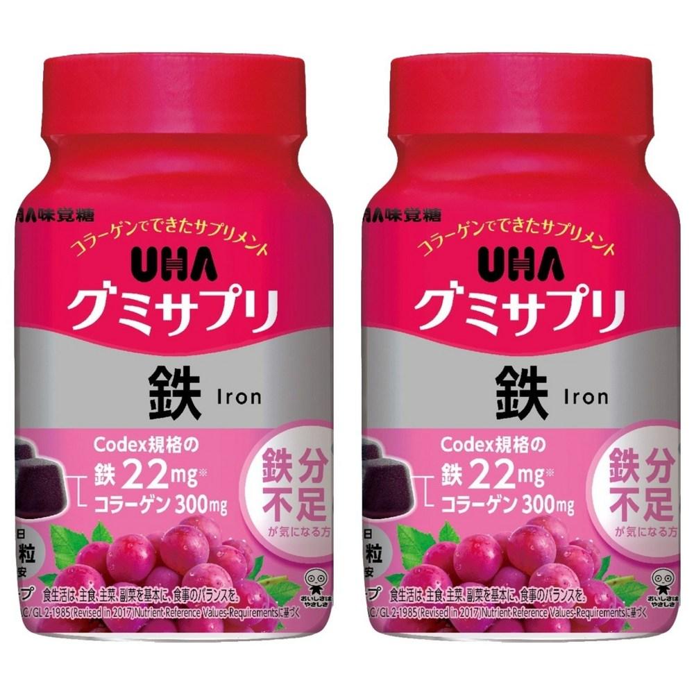 UHA Железные жевательные конфеты со вкусом винограда На 30 дней Для женского здоровья Железная добавка с фолиевой кислотой и коллагеном Желейная форма 60 таблеток 2 шт.