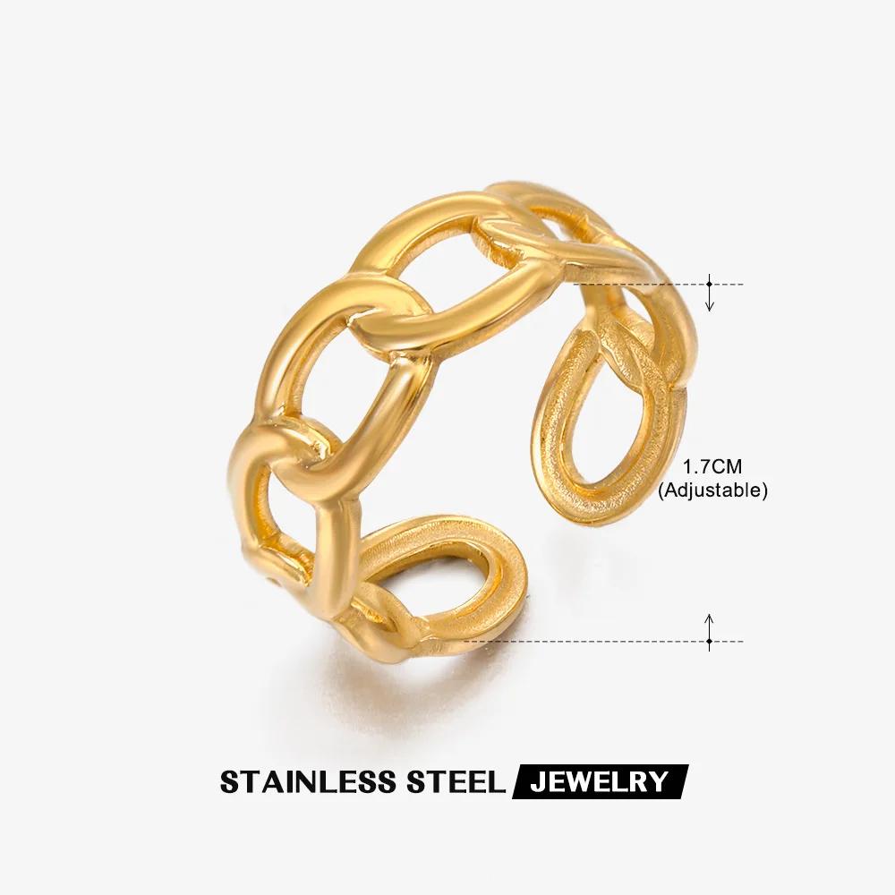 1Pcs Stainless Steel Geometric Chain Hollow Ring For Women Trendy Simple Personality Open Ring Waterproof Jewelry Accessories