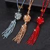 Faux Crystal Necklace Knotted Beaded Long Tassel Shiny All Match Good Gloss Women Long