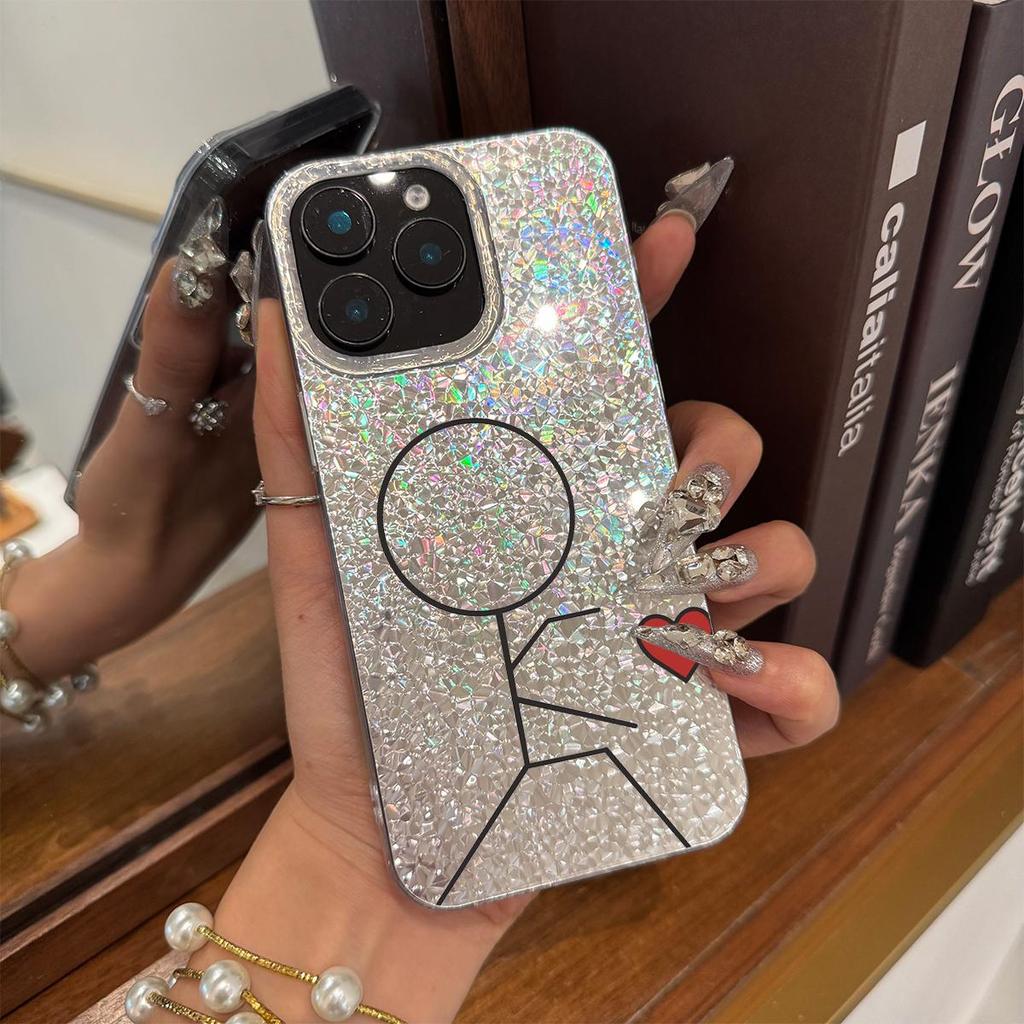 Чехол Cut Catoon для iphone 12 XS Max 18 Pro Max 13 17 Pro Air 15 XR 11 16 Plus 14 Серебристый Блеск Трескающийся Фон