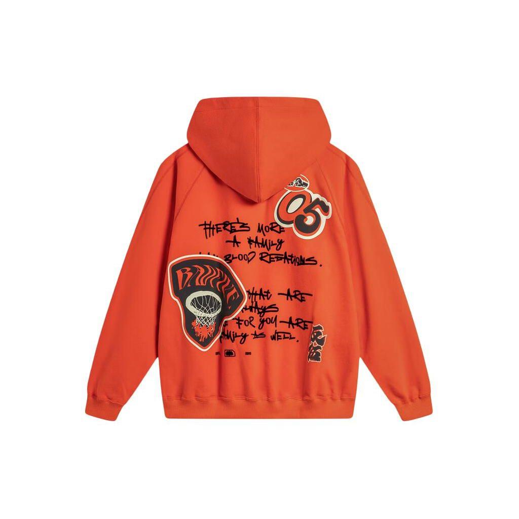Толстовка с капюшоном Li Ning Badfive Letter Print Loose Hoodie Men hoodies Phoenix-Orange AWDU087-8
