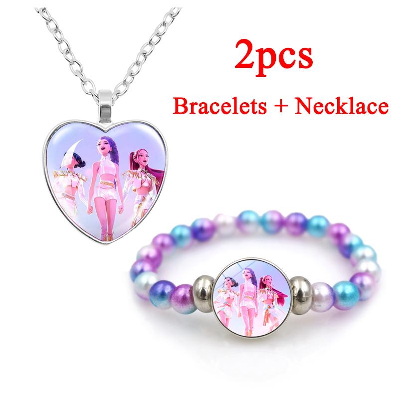 Kpop Demon Hunters Bracelets + Necklace Jewelry Set 2pcs Female Fashion Necklace Chain Pendants Accessories Girl Party Gift Toy