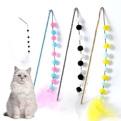 Игрушки для кошек 1 шт. Интерактивная палочка, игрушки из перьев, дразнящие котят, прочный игровой плюшевый мяч, товары для животных, палочка для дразнения кошек из перьев