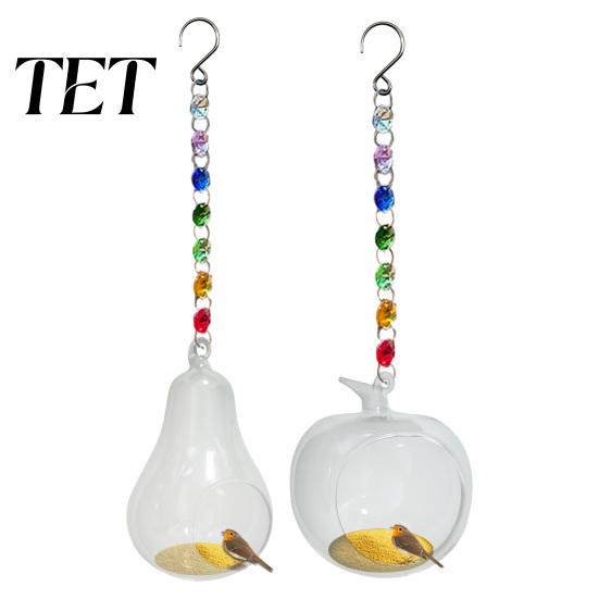 Hanging Bird Feeders for Outdoors Glass Fruit Feeder, Clear Pear Feeder with Metal Wild Garden Chain, Decorative Patio Backyard Easy Clean
