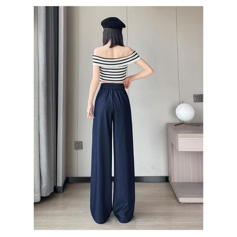 High-Waisted Jeans Women's Summer Thin Height-Boosting Ice Silk Wide-Leg Pants