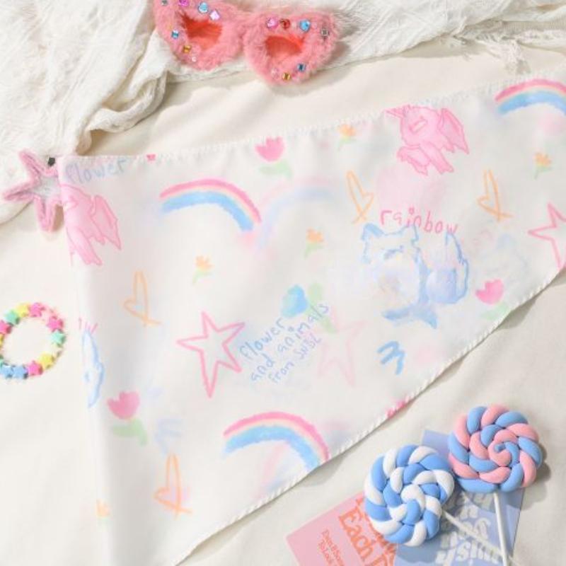 Rainbow Headscarf Dopamine Girls Wear Scarf Aesthetic Accessories Triangular Headscarf Graffiti Printed Scarves Sweet Cool Scarf
