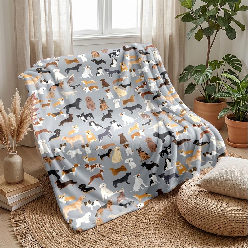 Many Different Dogs Theme blanket Lightweight Warm Flannel Blanket Decorative Throw Blanket for Home Decoration
