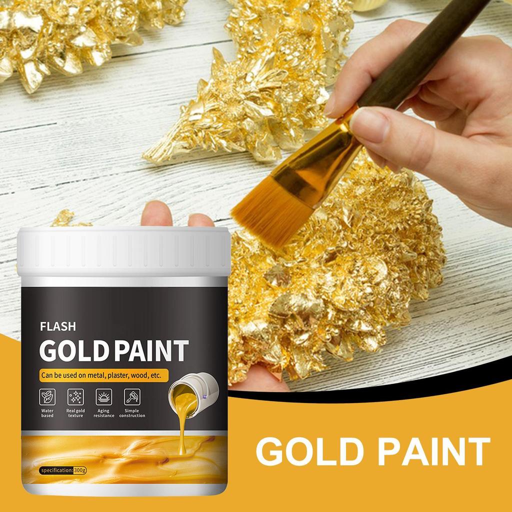 Liquid Gold Foil Paint 300g Gold Foil Non-Fading Goldleaf Paint Metal Plaster and Wood Painting Easy to Apply Art Supplies