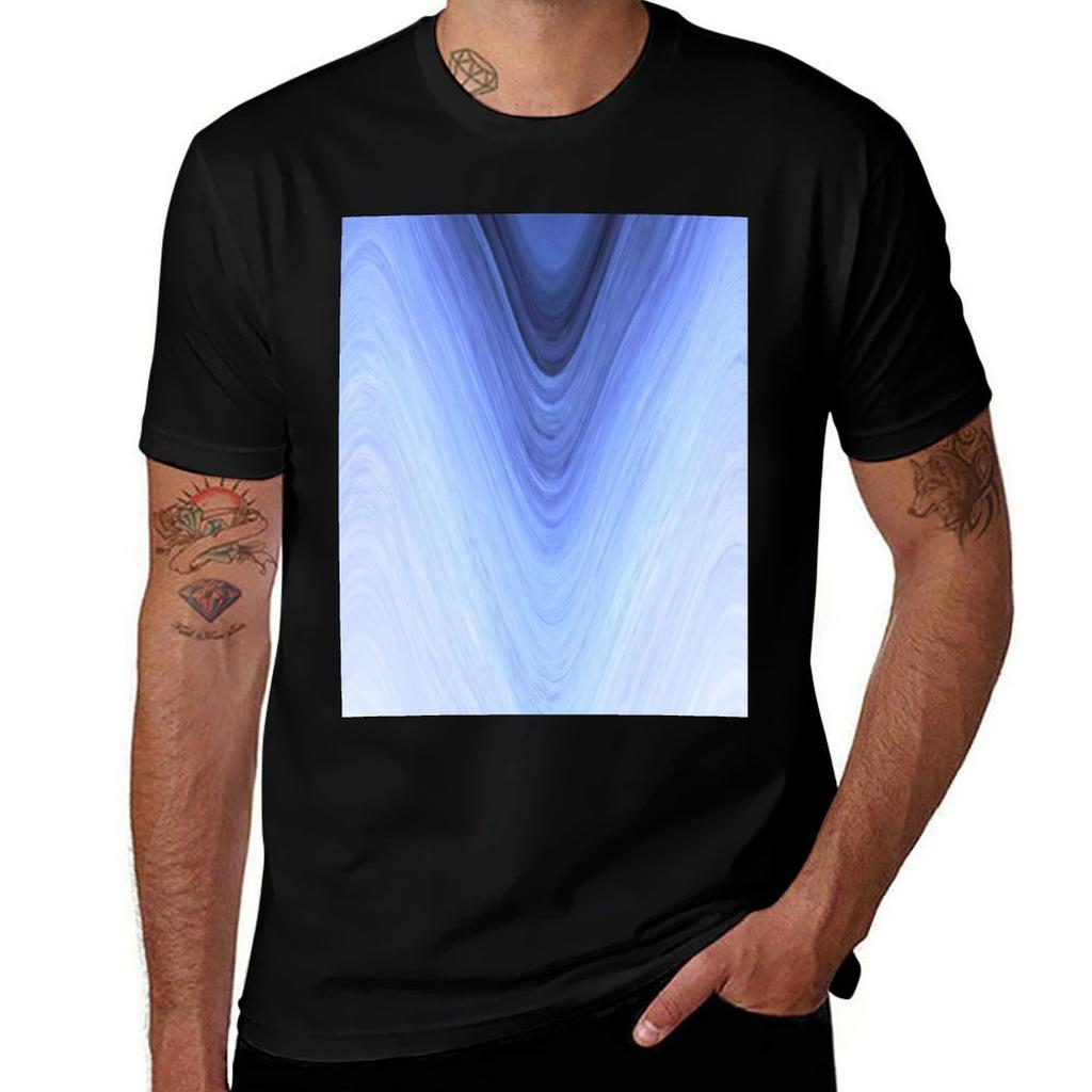 Ocean blue ombre abstract waves abstract TShirt Breathable Basic Cotton TShirt