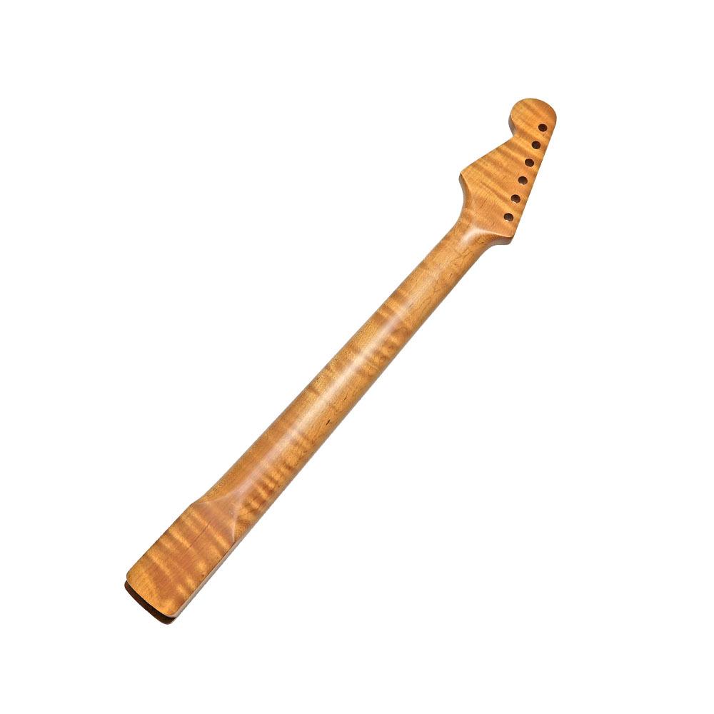 ST22 6-String AA Maple Electric Guitar Neck - Matte Concave Head, Tiger Pattern, Fully Baked Finish.