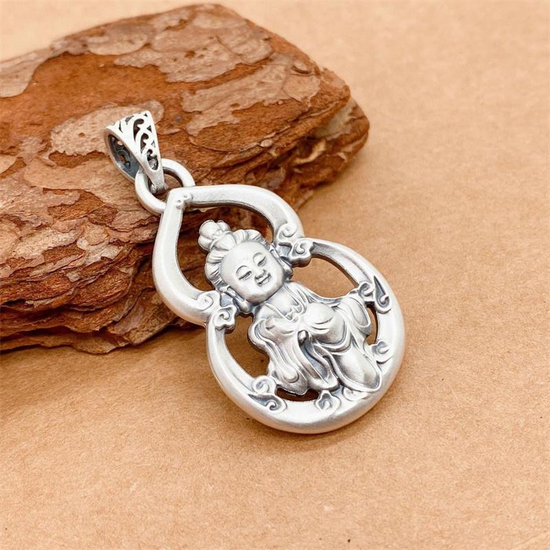 Подвеска Lucky Gourd Avalokitesvara для мужчин, ювелирные изделия в стиле ретро, индивидуальное ожерелье из серебра 925 пробы, мужской амулет, аксессуары