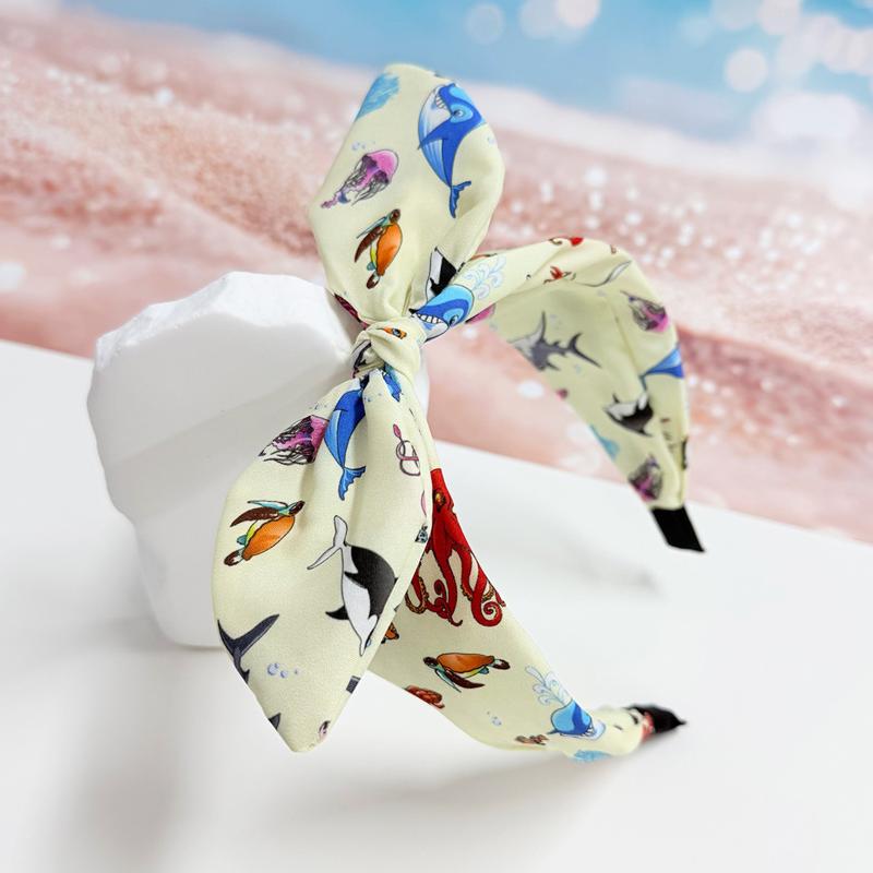 Non Slip Ocean Fish Print Headband with Cute Bow Perfect for Wide Hair Hoop Lovers