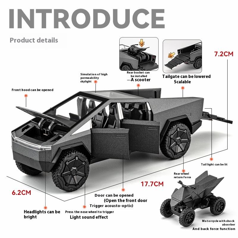 Масштаб 1/32 Пикап Tesla Cybertruck Прицеп RV Металлический сплав Игрушки Модель автомобиля Литой под давлением Внедорожник Подарок для мальчиков детей Коллекция Украшения для грузовика