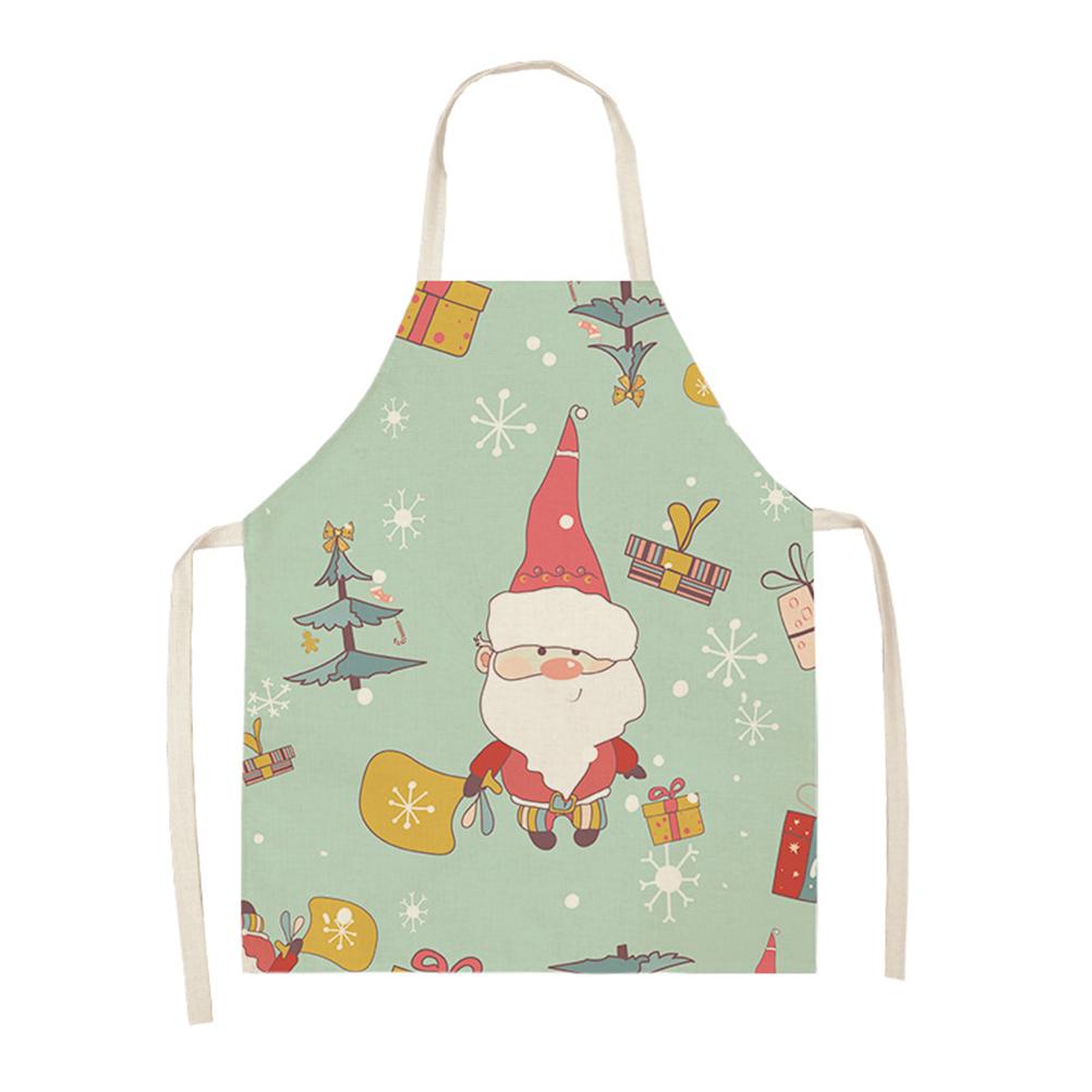 Linen Santa Kitchen Apron Christmas Snowman Unisex Dinner Party Cooking Bib Christmas Tree Apron Cleaning Apron