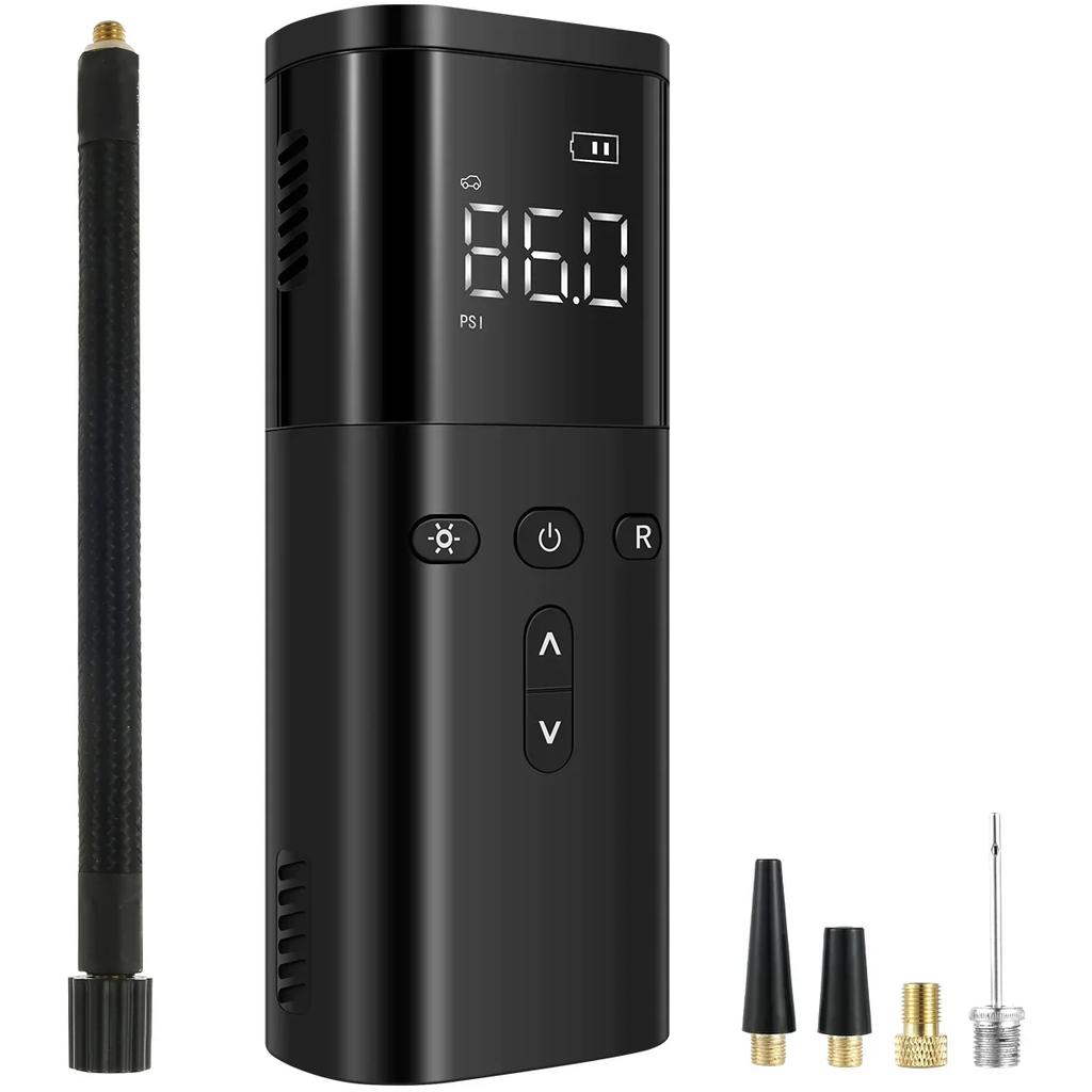 Насос для накачивания шин со светодиодной подсветкой, аккумуляторный 2000 мАч, воздушный компрессор для шин с цифровым дисплеем, автоматическое отключение, электрический насос для шин