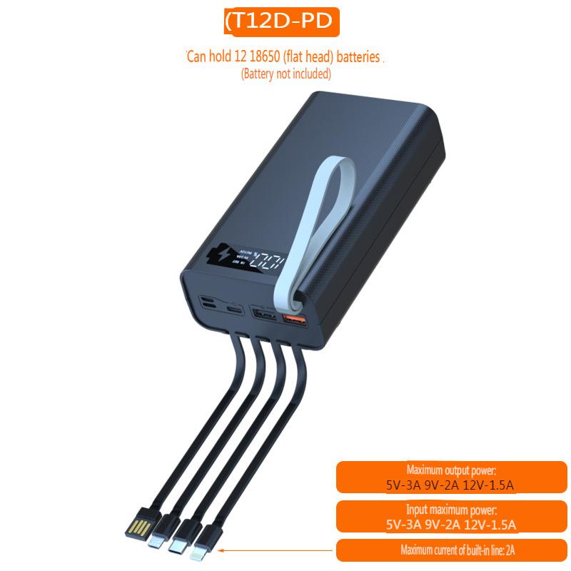 T12D 18650 DIY Power Bank Base с кабелем Micro USB Type C, фонариком, чехлом для быстрого Power Bank 18650, держателем для аккумулятора, зарядным устройством