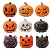 Halloween Pumpkin Lantern Light Up Pumpkin Ornament with Spooky Curved Face for Halloween Party Indoor Outdoor Decor
