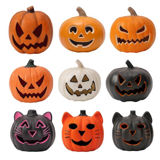 Halloween Pumpkin Lantern Light Up Pumpkin Ornament with Spooky Curved Face for Halloween Party Indoor Outdoor Decor