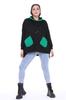 Women's Style Big Size Sweatshirt Large Size Extra Comfortable Fit Black Sweatshirt With Green Pocket Detail