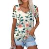 Женская летняя модная повседневная футболка с цветочным принтом, открытыми плечами, V-образным вырезом и короткими рукавами