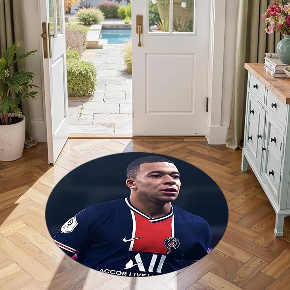Mbappé Round Floor Rug Perfect for Hallway Balcony Playrooms Dormitory Antislip Round Carpet Anime Office Decor Birthday Christmas Gift