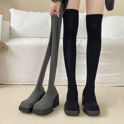 Сапоги, увеличивающие рост, женская мода, универсальный темперамент, простые, новые осенне-зимние сапоги до колена, эластичные, тонкие сапоги из замши