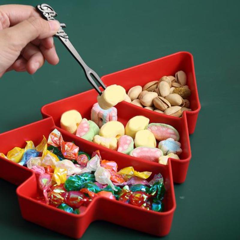 Рождественская елка Разделенный поднос для закусок Пластиковое сервировочное блюдо для фруктов, орехов, конфет Штабелируемое блюдо для еды для праздничных вечеринок Компактный кухонный органайзер