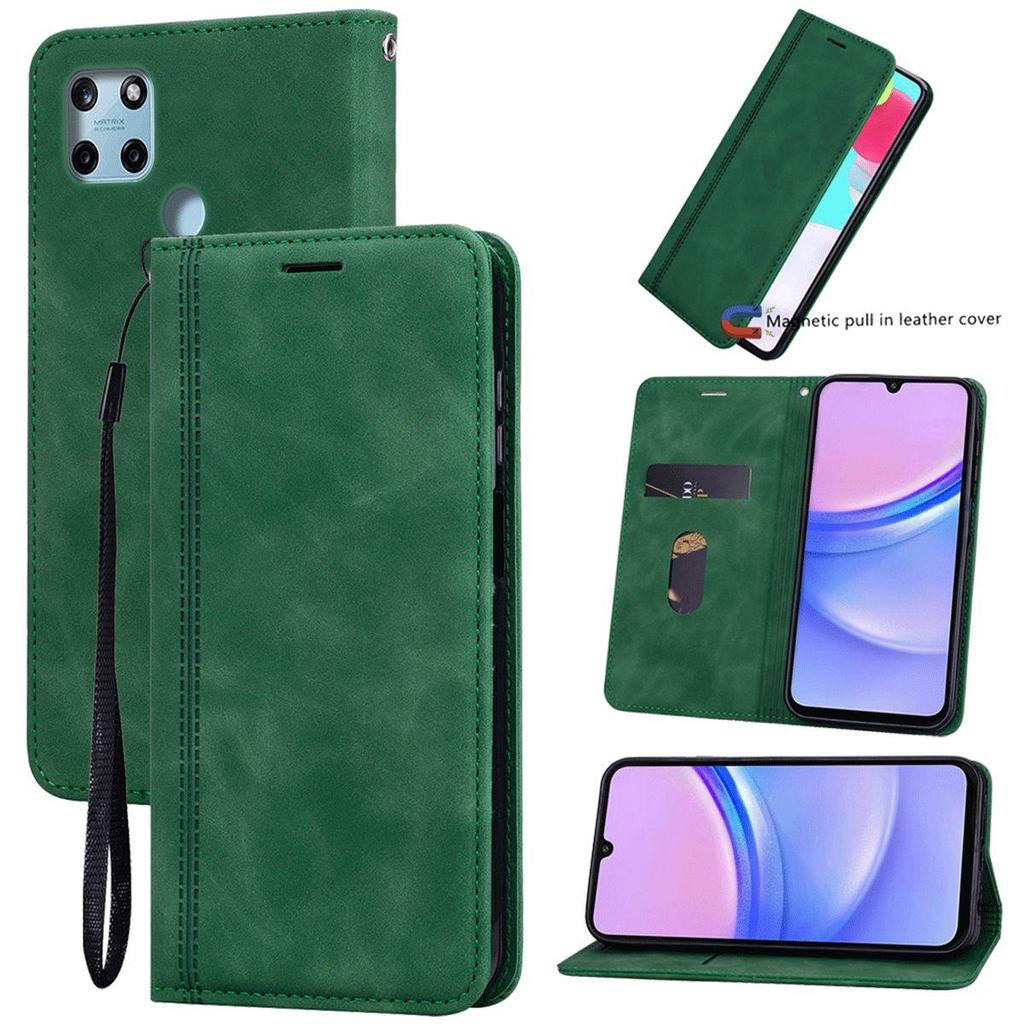 Magnetic Closure Flip Wallet Phone Case for realme C25Y,C21Y Vintage PU Leather Card Holder Cover