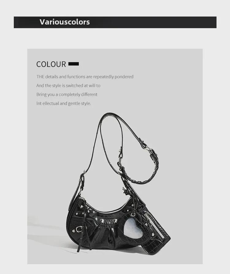 Женская плиссированная сумка для мотоцикла в форме полумесяца 2023 года с заклепками и кисточками