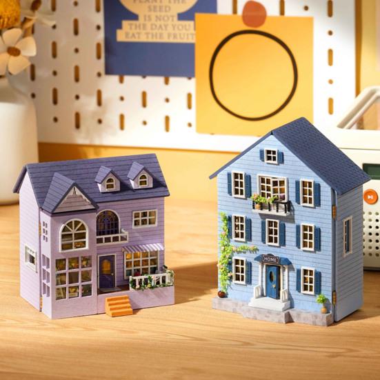1 Set DIY House Model with Warm Lighting European Style Happy Hut