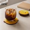 Rustic Wood Drink Coasters 4PCS Cute Lemon Shape Wooden Coasters, Non-slip Heat Insulation Pads, Solid Coaster Set Decorative Tableware for