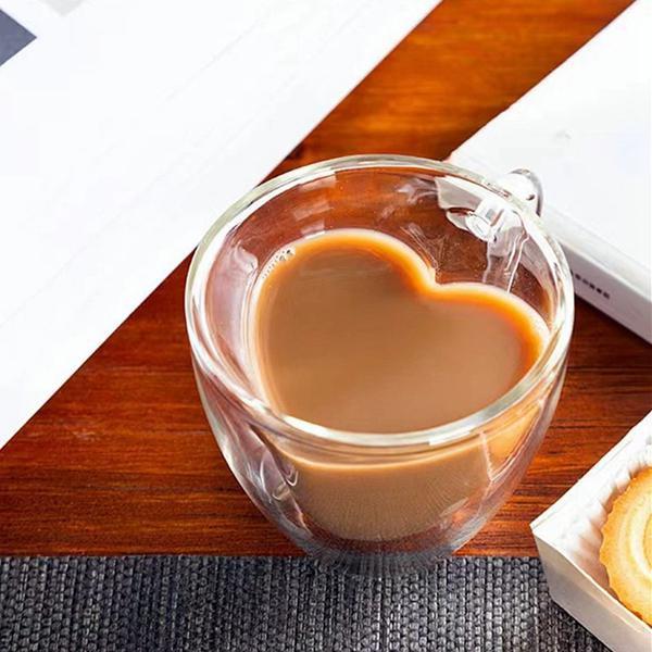 80ML Heart Love Shaped Glass Mug Double Wall Coffee Mugs Insulated Tea Milk Lemon Juice Water Cup Heat