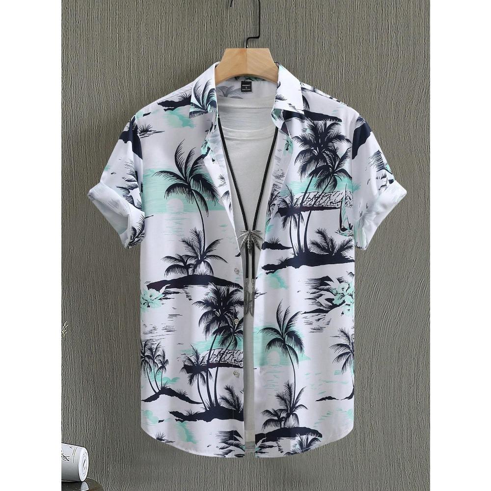 Гавайская мужская рубашка с принтом, изысканная и модная пляжная повседневная рубашка, большая и интересная одежда с ретро-принтом в виде черной туши