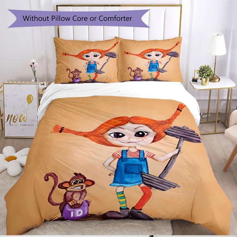 3pcs Duvet Cover Set (1*Duvet Cover + 2*Pillowcase, Without Core), Pippi Longstocking Print Soft All‑Season Bedding Set, Home Bedroom Decor Gift