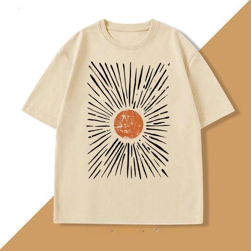 Sunburst Retro Tshirt Unisexs Tshirt Sunshine Pattern Tshirt Casual Short Sleeve Round Neck Tshirt Street Wear
