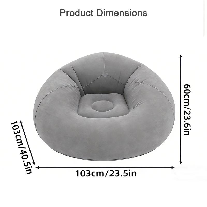Inflatable Lazy Sofa, Soft Flocking Round Air Couch, Portable Bean Bag Chair for Bedroom, Camping, Patio & Backyard