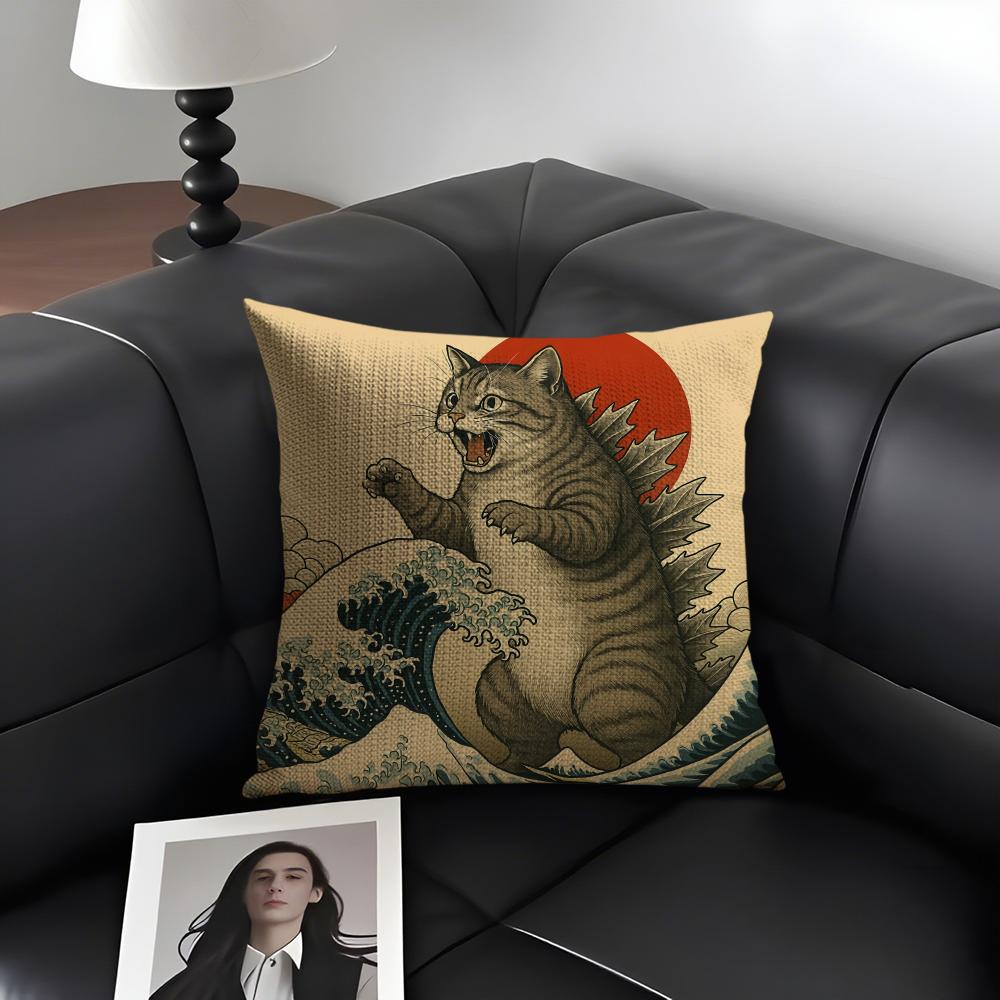 Japanese Ocean Day Cushion Cover Natural Linen Organic Fabric DoubleSided Printing Sofa Home Decor Gift Pillow Case