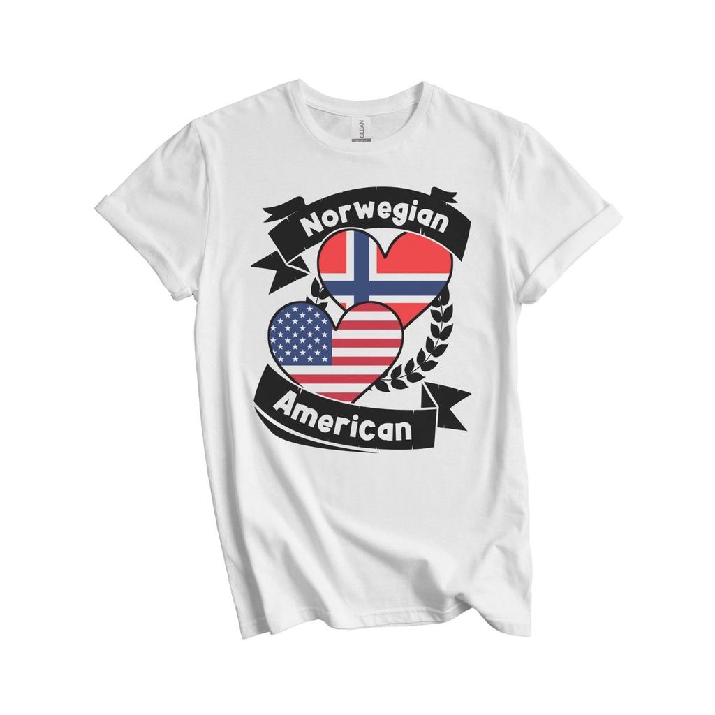 Norwegian American Hearts USA Flag Norway Flag T-Shirt FREESHIPS