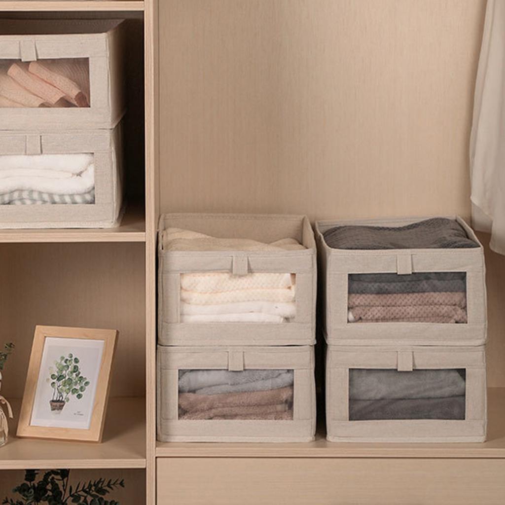 Тканевый ящик для хранения из хлопка и льна с окном, для хранения и организации гардероба, большой ящик для хранения одежды, игрушки можно складывать